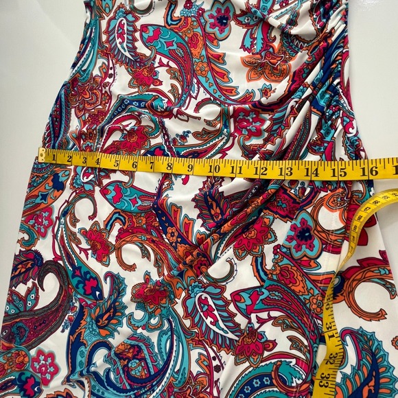 Lauren Ralph Lauren Paisley Sheath Dress Women Sz 6 Cap Sleeve Ruched Feminine - Picture 11 of 16